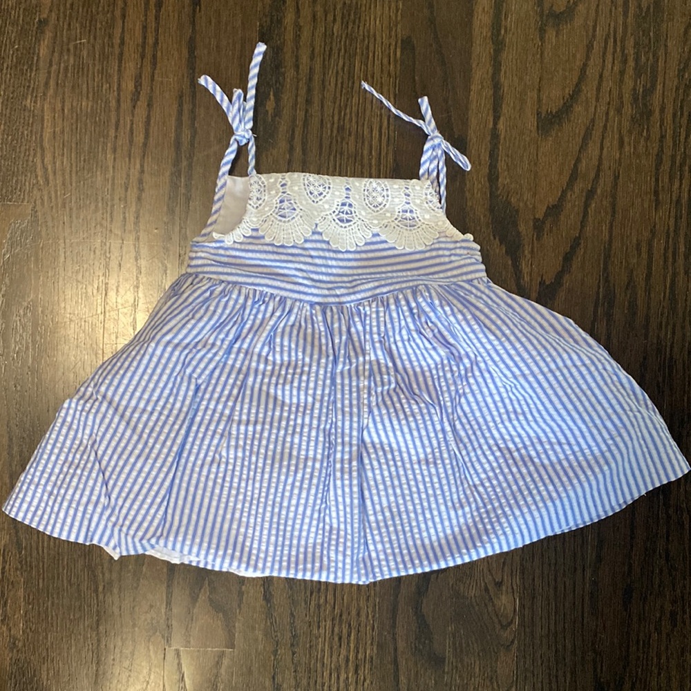 Blue seersucker size 6-9m sundress with bloomers